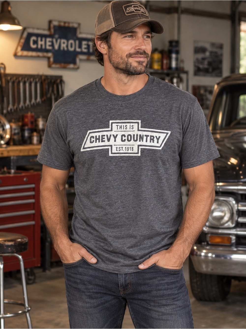 Chevy Country Est. 1918 Gray Graphic T-Shirt Men’s M